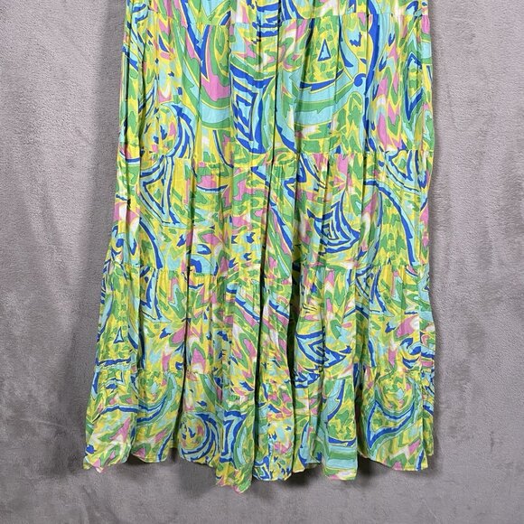Zara Maxi Shirt Dress M Printed Colorful Vibrant Maximalism Lightweight Tiered - Picture 11 of 16
